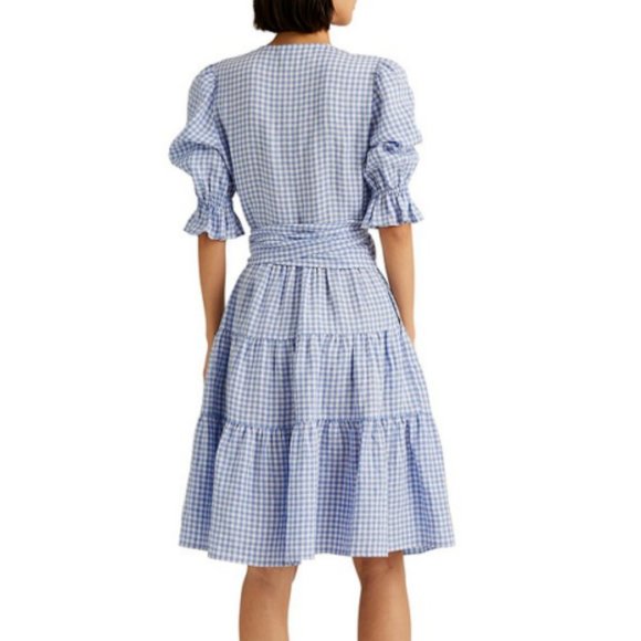 NWT Lauren Ralph Lauren Gingham Fit-and-Flare Linen Dress, Light blue - Picture 2 of 4